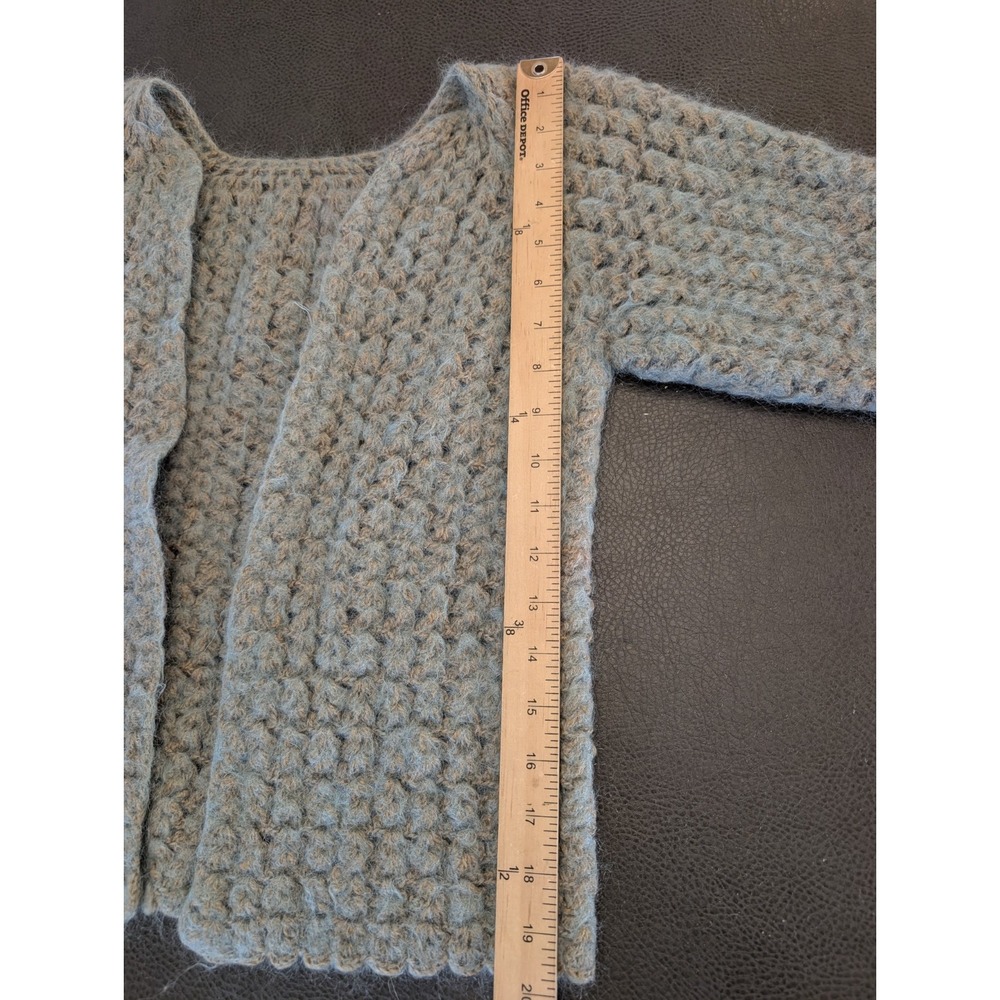Handmade Blue Chunky Knit Crochet Wool Cardigan Sweater Open Front Girls 10 12 - Picture 8 of 12